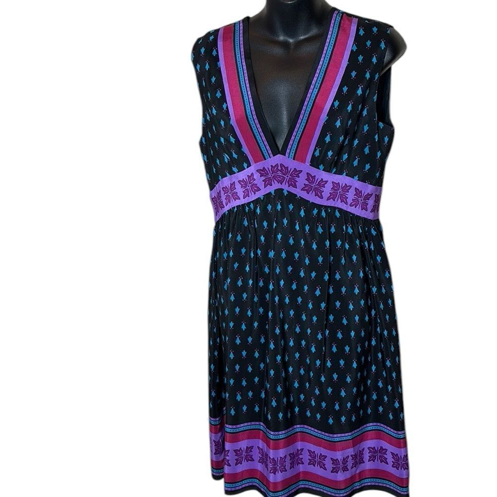 Anna sui women’s colorful v neck silk dress 8 patterned fun
